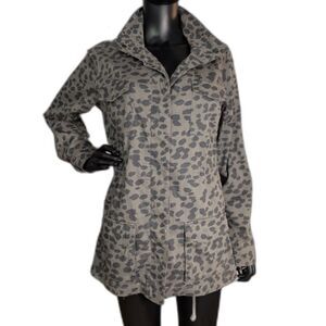 Knox Rose Gray Leopard Print Utility Jacket Women’s Medium Drawstring Waist